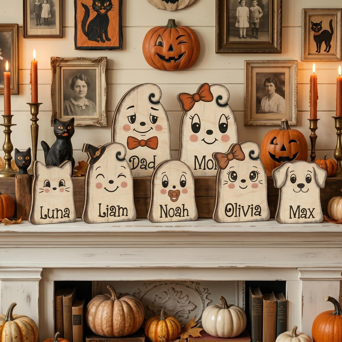 Vintage Halloween Decor Indoor, Custom Name Family Wooden Block for Shelf Decor, Personalized Cute Ghost, Primitive Decor, Housewarming Gift 31b3406d-d5b6-4b20-9935-10582c87eb8f-1.png