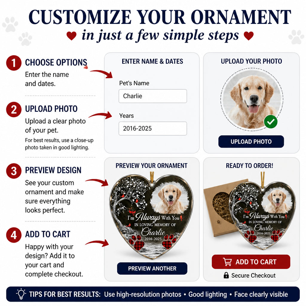 Pet Memorial Photo Heart Ornament – “I’m Always With You” - Personalized Transparent Acrylic Ornament 31b4b8e9-c8c4-4297-b86d-0a94f64f35ae.jpg