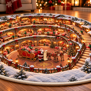 Santa’s Workshop 3D Illusion Round Rug, North Pole Christmas Village Floor Mat, Winter Wonderland Area Carpet, Festive Holiday Home Decor 31cefa6a-80f2-4034-b93b-cd3794166c30-Santa-s-Secret-Workshop-Rug-Close-Up-3.png