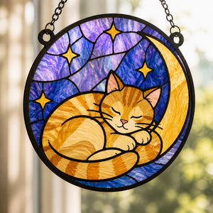 Sleeping Cat Crescent Stained Glass Suncatcher - Suncatcher Stained Glass 31e5568c-1d57-4c77-9f6a-5a794aab790e.jpg