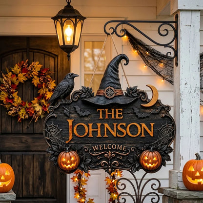 Halloween Witch Welcome Personalized Door Sign – Custom Family Name Porch Decor 31e7c97c-7169-4f33-9c3a-fd128cf3b0c9-1.webp