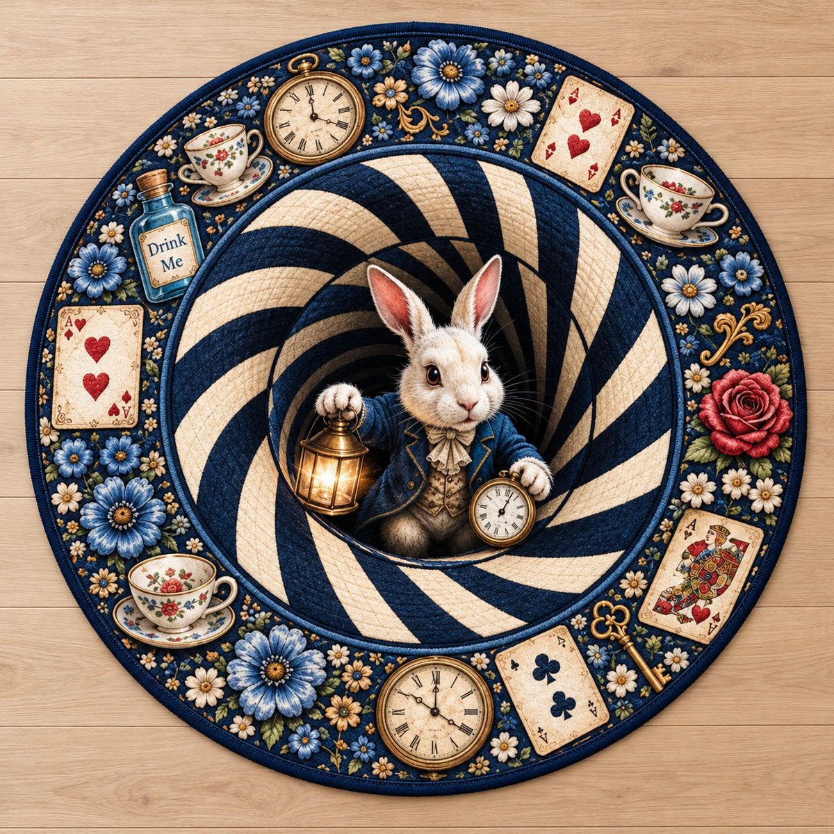 3D Rabbit Hole Optical Illusion Round Rug, Whimsical Bunny Tea Party Floor Mat, Checkered Vortex Carpet, Fantasy Wonderland Home Decor 31ed743b-18e8-40dc-841c-25980c84fa4e-Th-m-tr-n-Th-Tr-ng-gi-a-xo-y-xanh.png