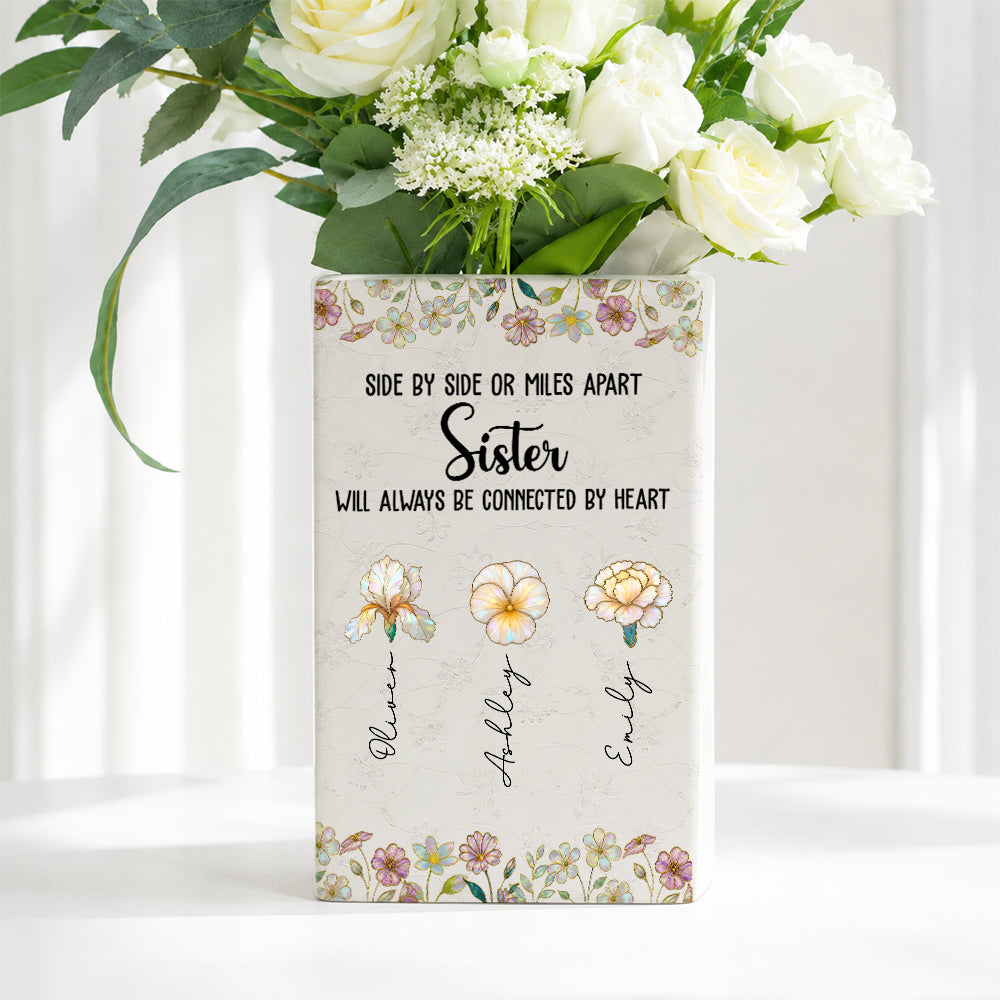 Sisters Always Connected Flowers - Personalized Ceramic Book Vase 31f481f3-18b3-4f6e-9b7c-367da68bca3f-mk4-1-.jpg