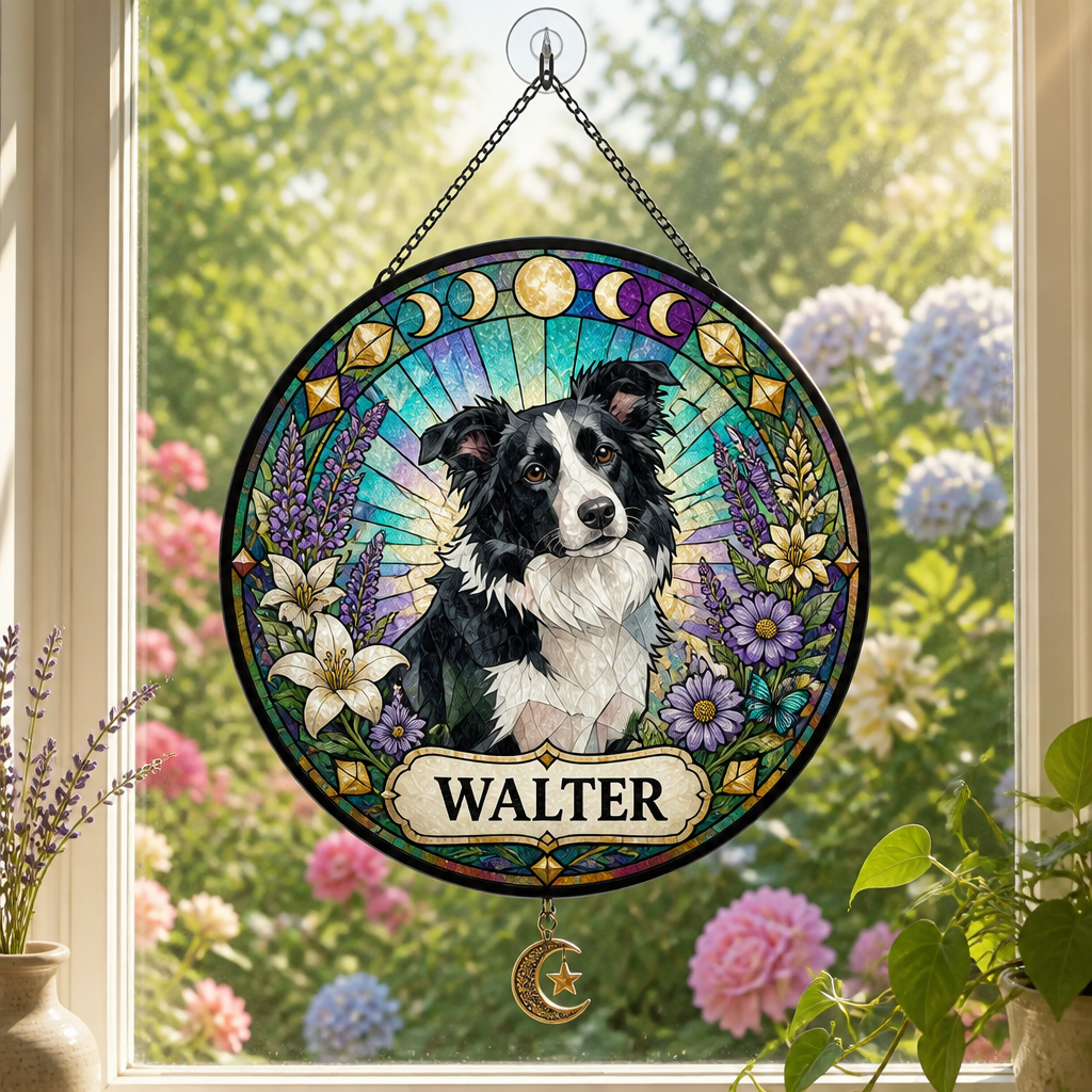 Custom Stained-Glass Pet Suncatcher – Photo-to-Art with Name - Personalized 1 Layered Suncatcher with Charm 3221aaca-831a-49e3-96e0-741a84c8194b.png