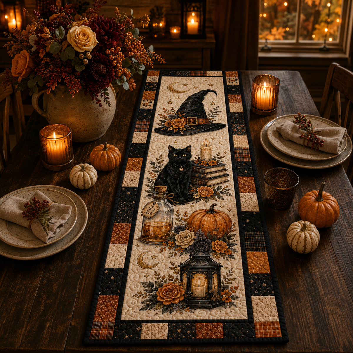 Witchy Halloween Quilted Table Runner, Black Cat Witch Hat & Pumpkin Patchwork Runner, Gothic Fall Table Decor 3232c9a2-f9ef-4b20-8e78-e9c87fe555db-Image-Aug-13-2026-01_39_54-PM-4-.png