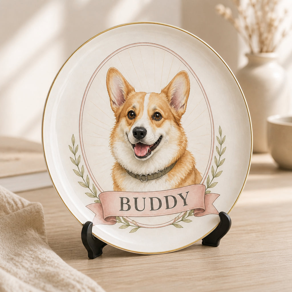 Custom Pet Portrait Ceramic Plate – Watercolor Cameo with Name - Personalized Personalized Ceramic Plate 323e7612-ff7d-436e-8fa9-4eb40760c582.jpg
