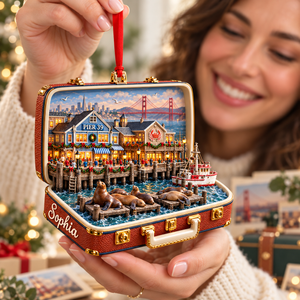Personalized 3D Pier 39 Suitcase Christmas Ornament – San Francisco USA Travel Souvenir & Gift for San Francisco Lovers 32538f62-c3dc-4bcf-ad11-34df01682942-Pier-39-ornament-gift-moment-2.png