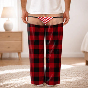 Custom Funny Men's Pajama Pants, Christmas Birthday Gag Gifts For Him, Fake Thong Illusion Buffalo Plaid Lounge Pants 325999fd-f3ea-4921-90ca-4c7b561555cc-8.jpg