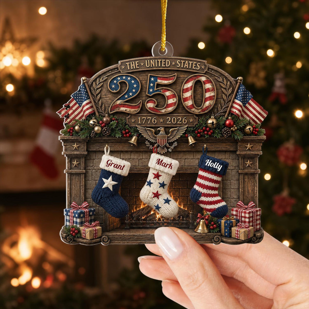 USA 250th Anniversary Fireplace & Stockings -Personalized 2D Flat America 250th Anniversary Christmas Gift For Family, Custom Family Name 327362bc-02eb-4e96-8646-2dfb128be7d5-3.jpg