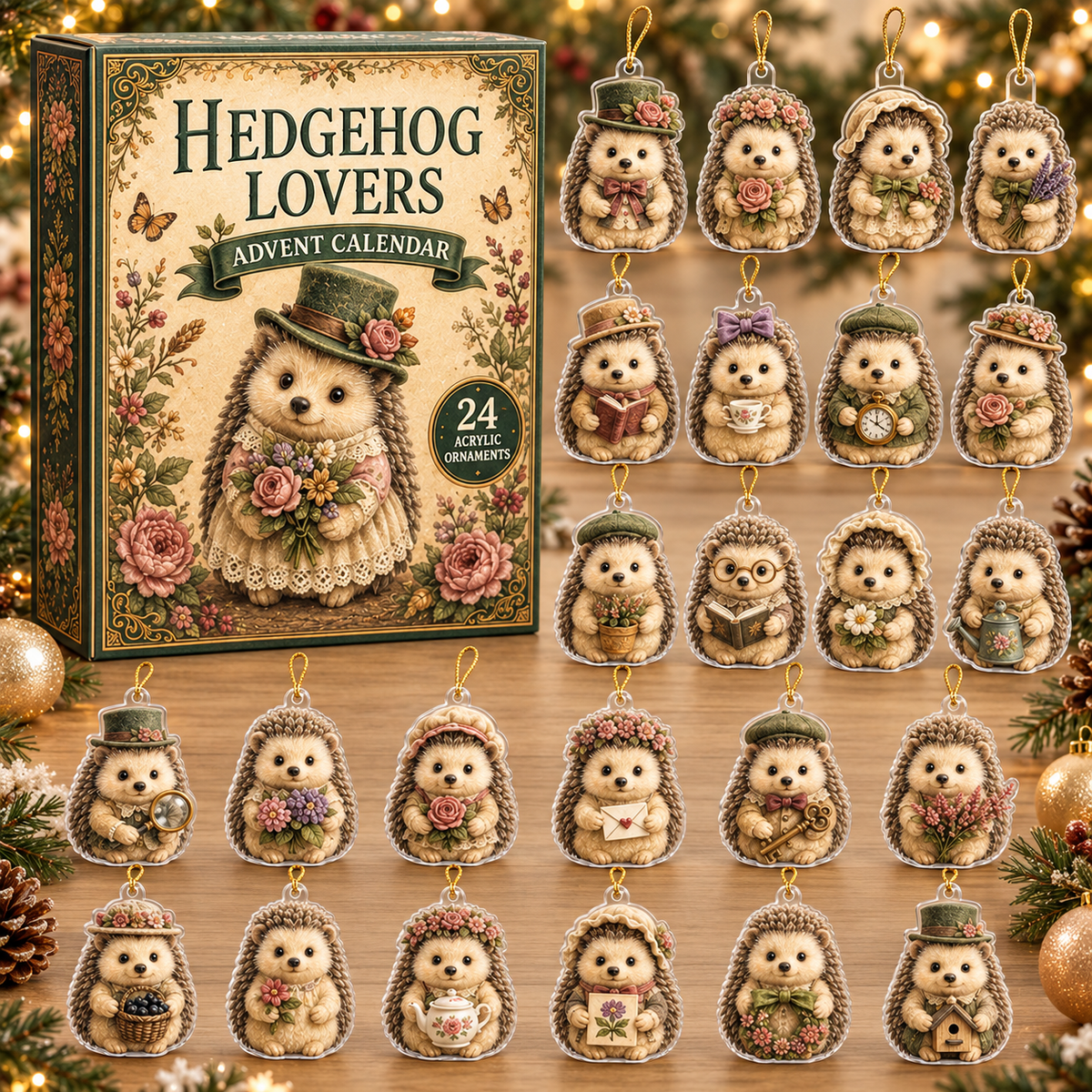 Vintage Hedgehog Lovers Advent Calendar 2026 - 24-Day Festive Countdown, Acrylic Charms Blind Box - Gift For Hedgehog Lovers 32749720-007c-4cad-8983-3c11bdba60a5-hedgehog-box-charms.png