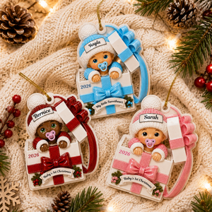 Baby Inside Gift Box Ornament - Real 3D Raised Ornament