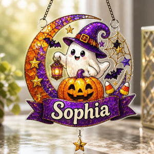 Personalized Witchy Ghost Pumpkin Suncatcher - Personalized 1 Layered Suncatcher with Charm 32e13866-6340-4ab9-9c2f-79d7c55d89d9.jpg