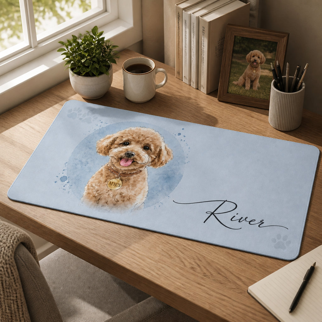 Custom Pet Portrait Desk Mat – Watercolor Name Script - Personalized Leather Deskmat 32e19789-a09a-4b48-b722-ebe3f950672a.jpg