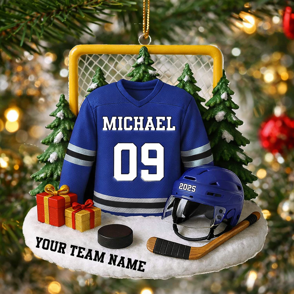 Hockey Player Uniform 3D Effect - Personalized Acrylic Ornament - Christmas Gift For Hockey Player