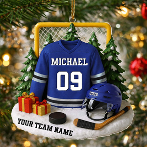 Hockey Player Uniform 3D Effect - Personalized Acrylic Ornament - Christmas Gift For Hockey Player