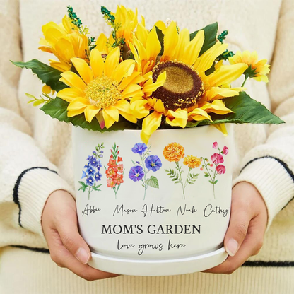 Personalized Grandma's Garden Outdoor Flower Pot With Grandkids Name and Birth Flower For Mother's Day