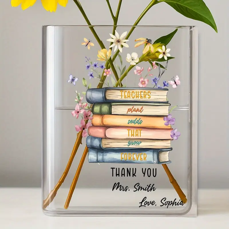 Personalized Teacher Book Vase - Teachers Plant Seeds Engraved Gift for Educators | End of Year Teacher Appreciation Present, Thank You Gift for Mentors