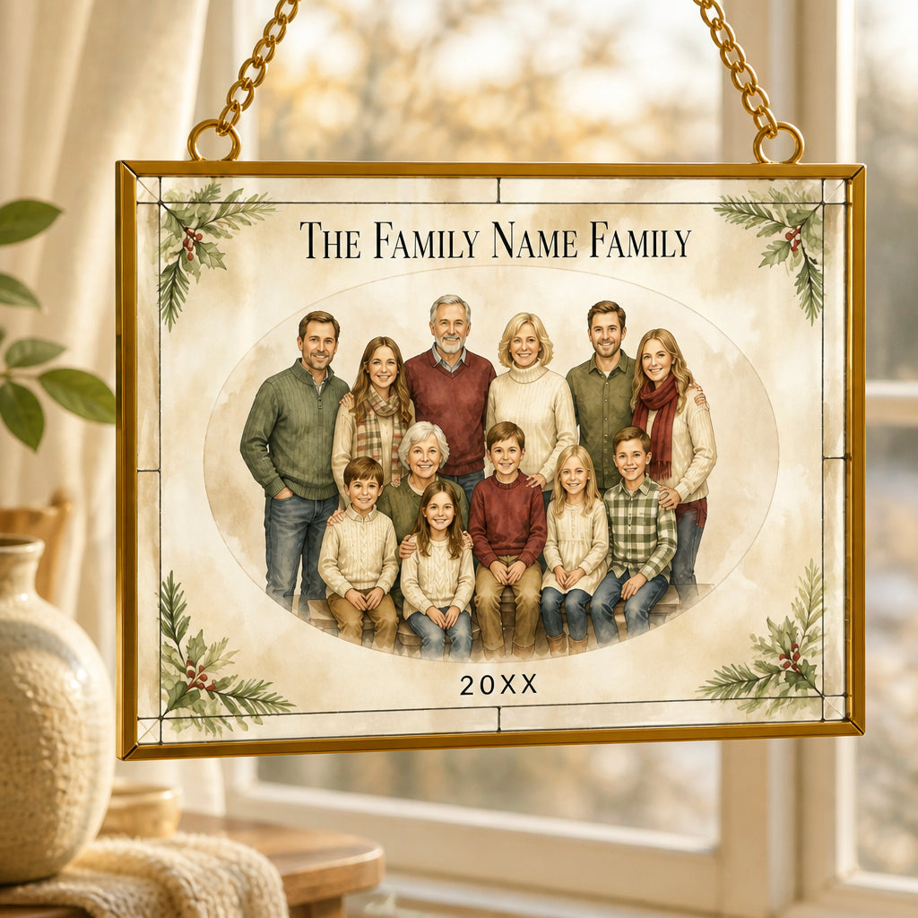 Custom Family Watercolor Portrait Suncatcher – Name & Year - Personalized Rectangle Stained Glass Suncatcher (PW) 33309230-66d2-4ecf-8628-c81eec4d984a.jpg