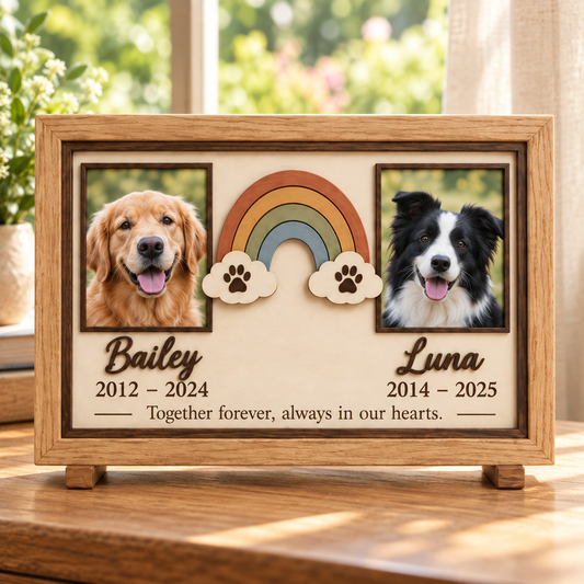 Personalized Memorial Photo Frame for Two Dogs, Custom Wooden Pet Picture Frame, Angel Wings Heart Keepsake, Pet Loss Sympathy Gift 33338ff7-67d7-45f7-8c61-6f0d6a94d5a2-Rainbow-Reunion-Pet-Memorial-Frame-4.png
