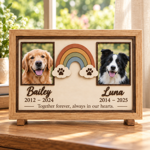 Personalized Memorial Photo Frame for Two Dogs, Custom Wooden Pet Picture Frame, Angel Wings Heart Keepsake, Pet Loss Sympathy Gift 33338ff7-67d7-45f7-8c61-6f0d6a94d5a2-Rainbow-Reunion-Pet-Memorial-Frame-4.png