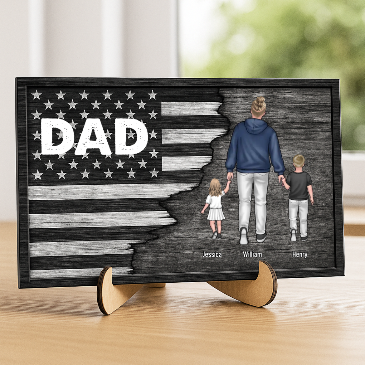 Papa Walking With Kids - Personalized Wooden Plaque - Gift For Dad, Grandpa, Father's Day Gift