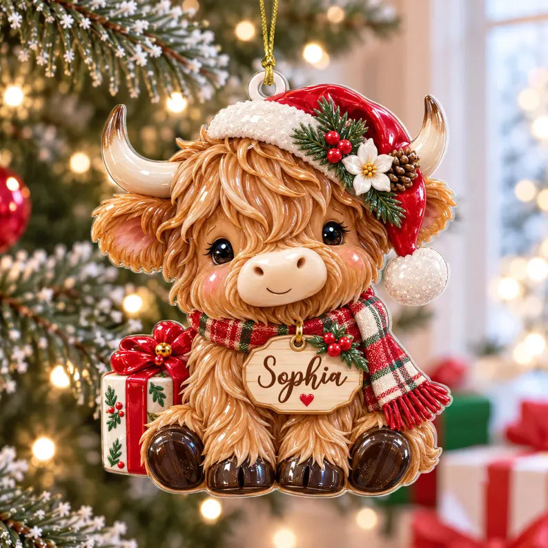 Personalized Highland Cow Christmas Ornament, Cow Farm 3D Relief Acrylic Ornament, Cute Cow Xmas Tree Decor Gift, Highland Cow Santa Decor 3342a88b-8638-4707-ac12-24470d2fa69f-hghjyhnj-1-.webp