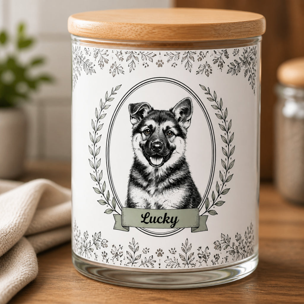 Botanical Cameo Pet Treat Jar - Personalized Glass Storage Jars 334ae17f-bece-45df-b324-2403a279a8d9.jpg