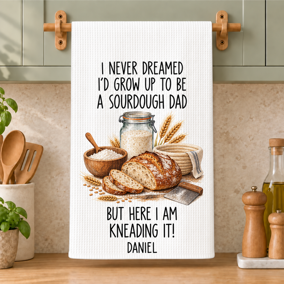 Personalized Sourdough Dad Kitchen Towel – Funny Bread Baking Gift for Dad, Custom Name Waffle Tea Towel 33624429-606c-4b38-bf0c-d4290ee8d6d2-Sourdough-Dad-Kitchen-Towel-Mockup-Image-Sep-25-2026-11_40_41-AM.png
