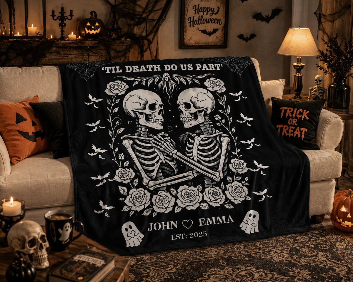 Skeleton Couple Till Death Blanket, Personalized Skeleton Lovers Wedding Blanket, Spooky Goth Couple Halloween Gift, Valentines, Anniversary 33759c4d-722e-45e1-8b1c-2756420aa99b-9999c447-d17e-4c98-8dfa-d8aacd40a709.png