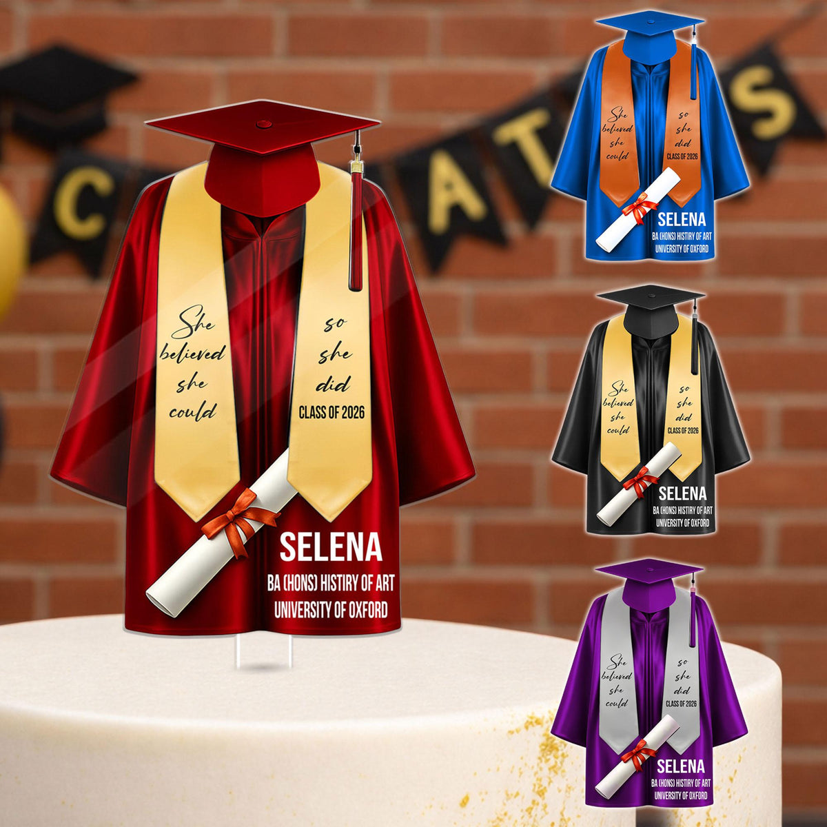 Personalized Graduation Cake Topper, Custom Graduation Gown Cake Topper, Class Of 2026, Graduation Decoration, School Graduation Keepsake