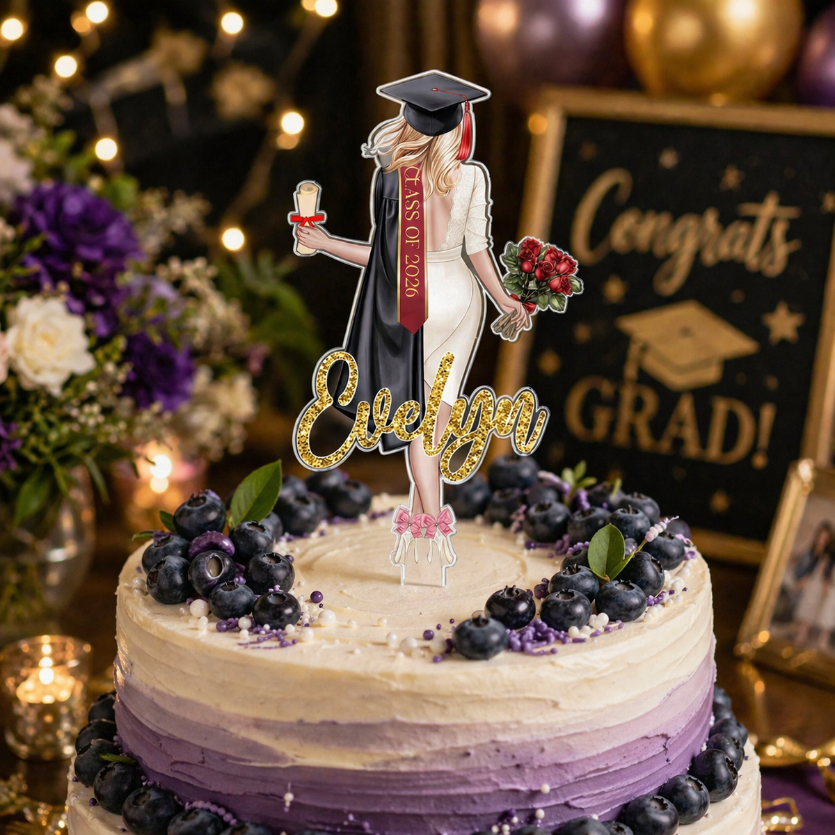 Personalized Girl Graduation Cake Topper, Class Of 2026, Custom Senior Keepsake Gift, Graduation Party Decor