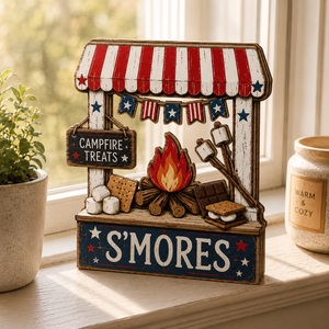 3D Wooden Marshmallow Stand Sign, Gift for BBQ Lovers, Fourth of July Decor, Custom Name Kitchen Block, Patriotic Diner Tabletop Art