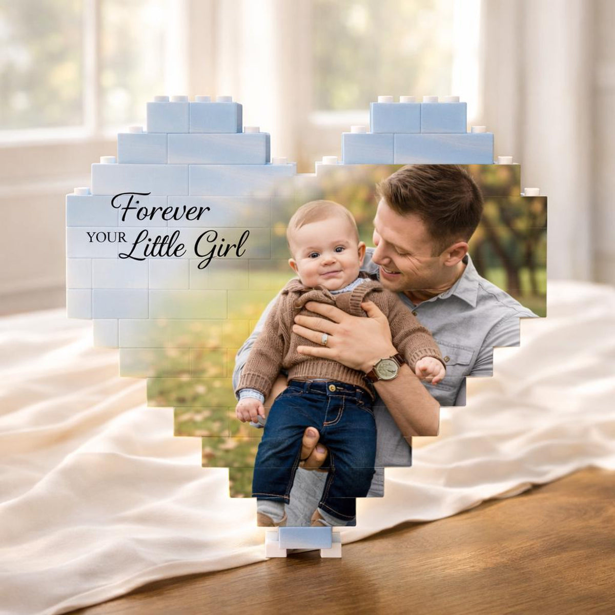 Forever your Little Girl Custom Puzzle Personalized Brick Photo Block Gift for Father s Day, Birthday, Family Keepsake