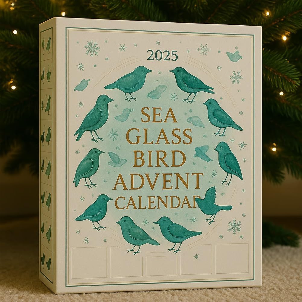Sea Glass Bird Advent Calendar 2025 with 24 Hanging Ornaments – Countdown Christmas Gift for Bird Lovers, Tree Decor, Holiday Display