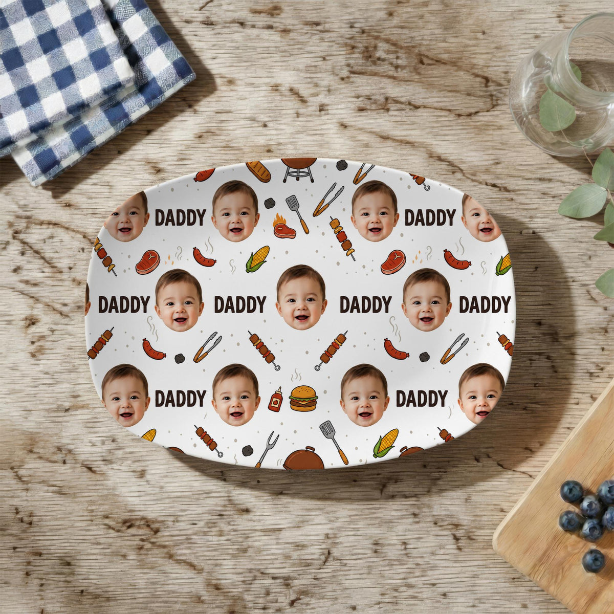 Personalized Photo BBQ Platter: Custom Face Grill Plate for Dad, Funny Daddy Gift, Fathers Day Plate