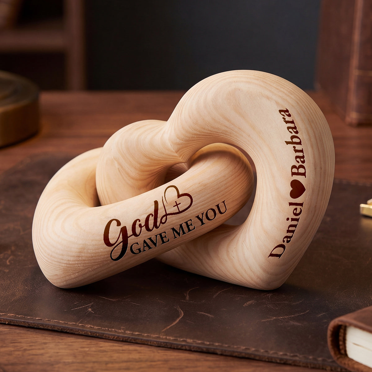 God Gave Me You - Personalized Interlocking Wooden Hearts - Gift For Husband, Father's Day Gift, Anniversary, Birthday Gift