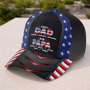 First Dad Now Papa with Kids Names, Personalized Father's Day Classic Cap, Gift For Dad Grandpa