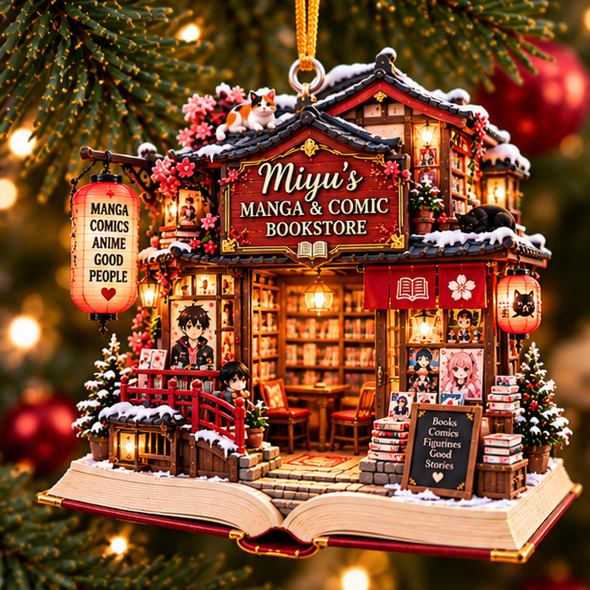 Personalized Manga & Comic Bookstore Christmas Ornament – Custom Name 2D Flat Acrylic Ornament, Anime & Manga Lover Gift 33ae40c0-b9fc-43b6-b0a8-dd09a7d492b8-miyu_manga_comic_01_christmas_tree_1200.png