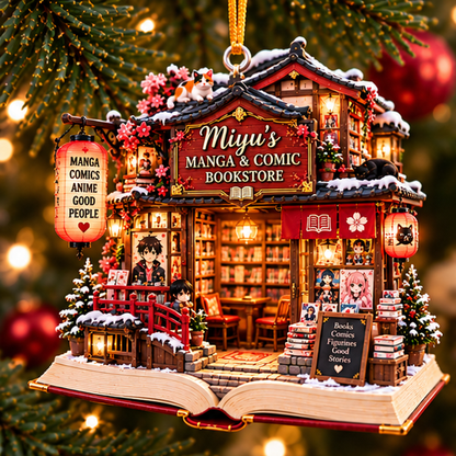 Personalized Manga & Comic Bookstore Christmas Ornament – Custom Name 2D Flat Acrylic Ornament, Anime & Manga Lover Gift 33ae40c0-b9fc-43b6-b0a8-dd09a7d492b8-miyu_manga_comic_01_christmas_tree_1200.png