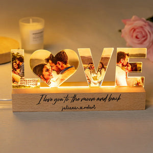 Personalised Couple Photos LED Night Light with Wooden Base Home Decor Anniversary Valentine's Day Gift for Couples