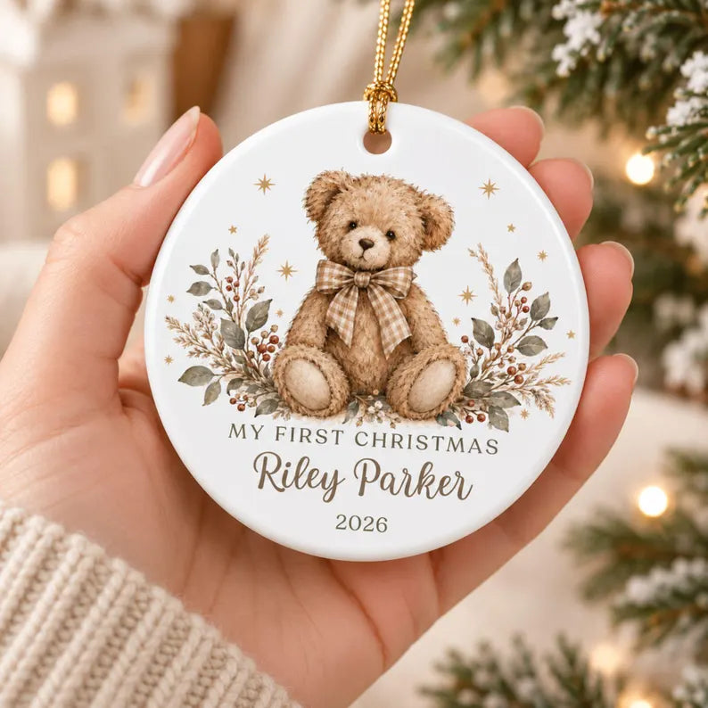 Personalized Baby's First Christmas Ornament, Teddy Bear with Blue Gingham Bow, Custom Name Ceramic Keepsake, Baby Boy Christmas 2026 33ebe2eb-27bf-4114-9aac-5a83a5458371-fgjyg-5-.webp