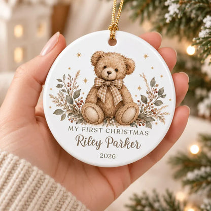 Personalized Baby's First Christmas Ornament, Teddy Bear with Blue Gingham Bow, Custom Name Ceramic Keepsake, Baby Boy Christmas 2026 33ebe2eb-27bf-4114-9aac-5a83a5458371-fgjyg-5-.webp