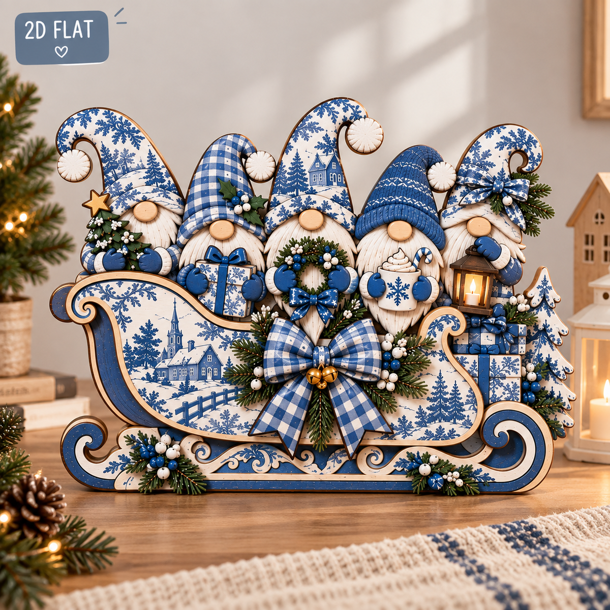 Blue Toile Christmas Gnome Wooden Block, Winter Sleigh Table Decor, Blue and White Holiday Shelf Decor, Christmas Gnome Gift For Family 34378ee1-76e1-40df-a9e3-3fb0931a0e2d-dd.png
