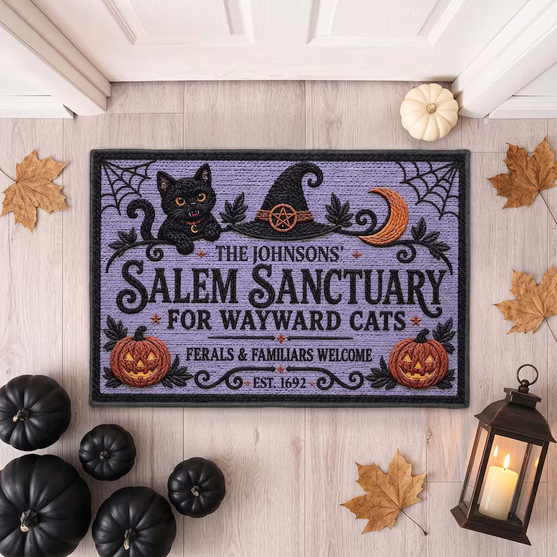Witch Cat Welcome Mat, Salem Sanctuary Personalized Halloween Doormat, Custom Family Name Wayward Cats Sign, Cat Lover Porch Fall Decor 344353d9-5424-4d6d-8840-611feb41d492-hgfhfgh-3-.jpg