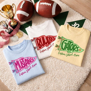 Custom School Spirit Flag Mascot Shirt, Personalized Coquette Bow Pennant Tee, Gingham School Spirit Game Day Shirt, Cute Team Spirit Gift 344d92dc-851c-4502-8d32-4c276a508a54-4.jpg
