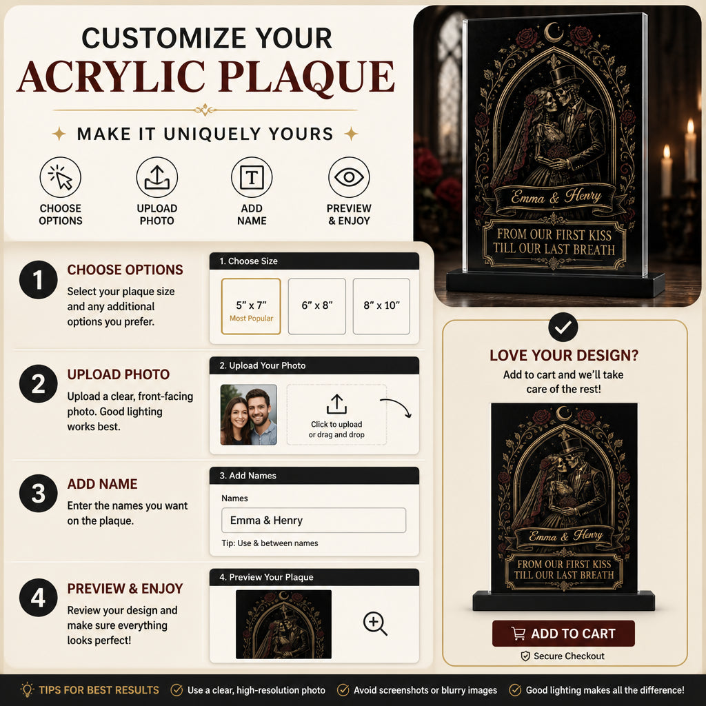 Gothic Skeleton Bride & Groom Acrylic Plaque – From Our First Kiss Till Our Last Breath (Personalized Names) - Personalized Acrylic Plaque 345f3b18-df46-4d10-9828-e83923f41823.jpg