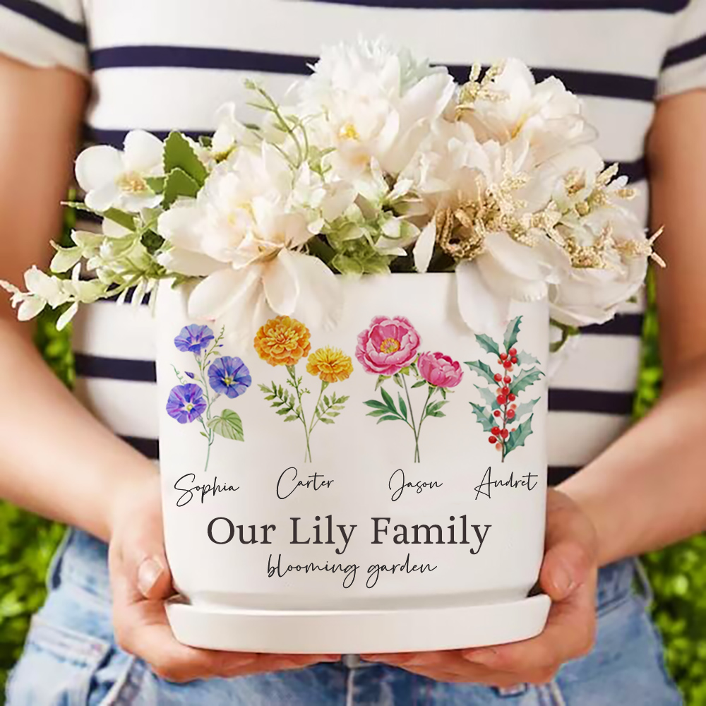 engraved birth flower plant pot Personalized Grandma's Garden Outdoor Flower Pot With Grandkids Name a