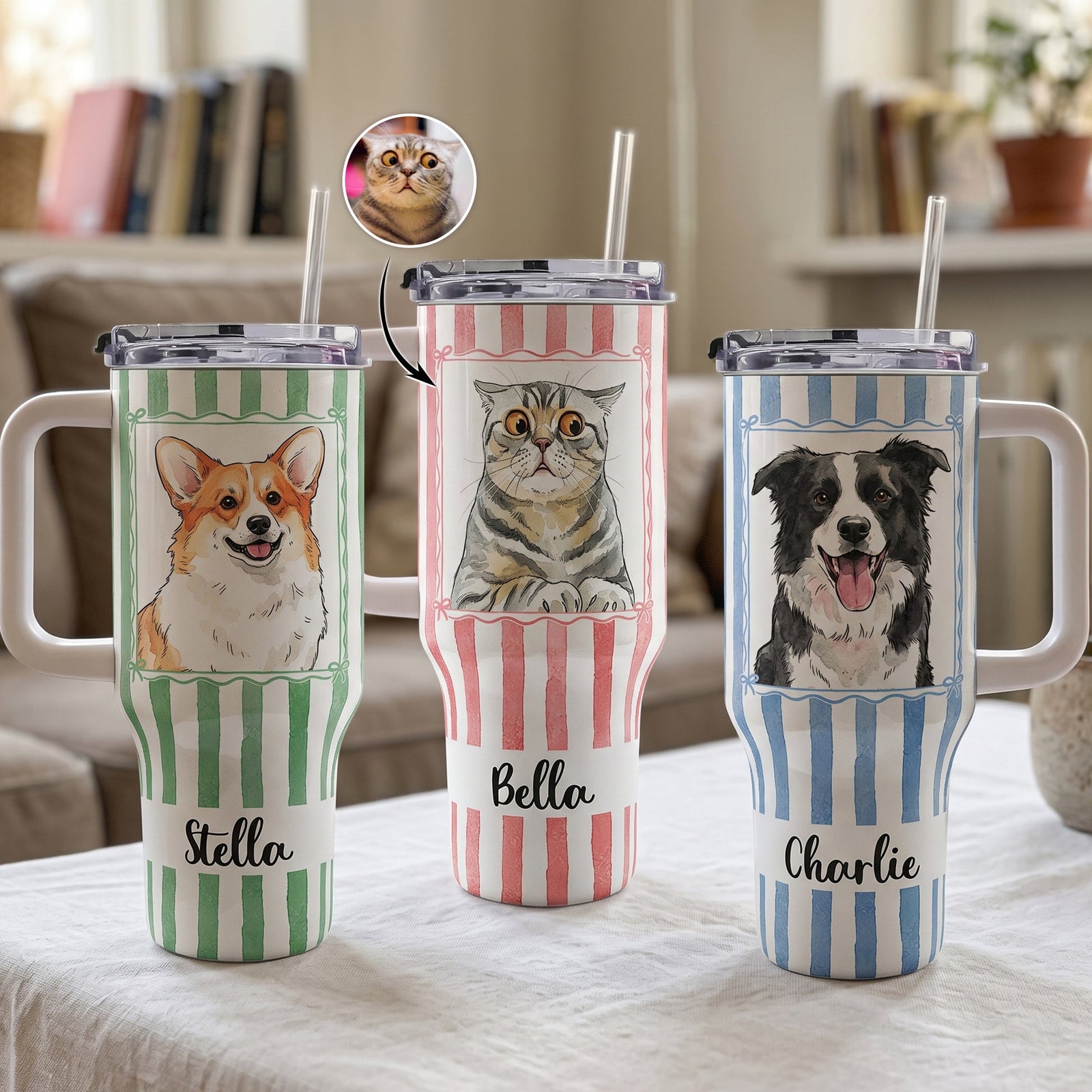 Custom Pet Portrait Watercolor Art Striped Pattern - Personalized 40oz Tumbler - Gift For Pet Owners 34dc875b-3f8f-4eda-a3e1-914edd862d63-banner-1.jpg