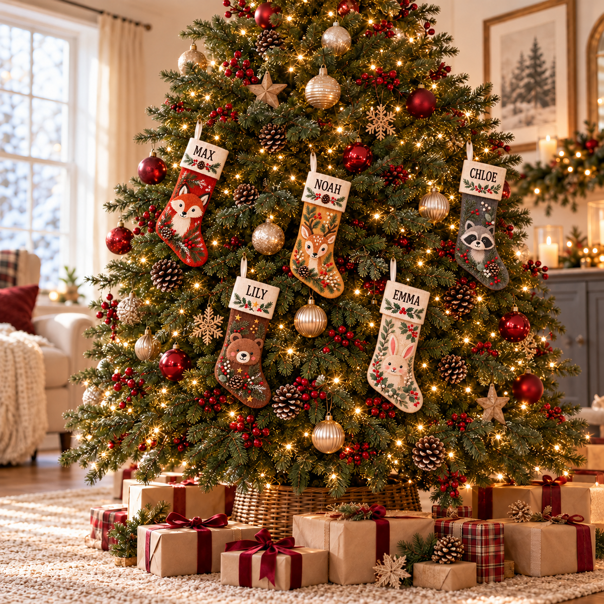 Personalized Christmas Stocking Woodland Animal Forest Creature Rustic Fireplace Mantel Decor 353765be-431b-49cf-9461-785e9def6f2a-banner-2.png