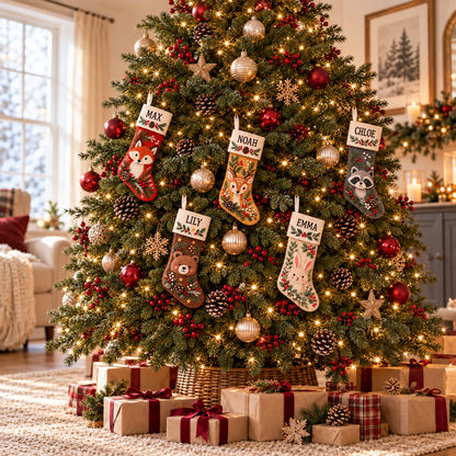 Personalized Christmas Stocking Woodland Animal Forest Creature Rustic Fireplace Mantel Decor 353765be-431b-49cf-9461-785e9def6f2a-banner-2.png